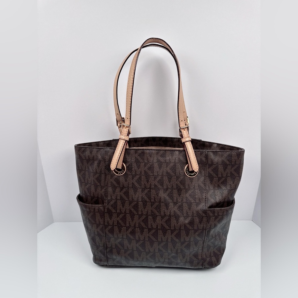 Michael Kors Charlotte Top Zip Tote  Signature Shoulder Bag /Brown - Picture 2 of 10